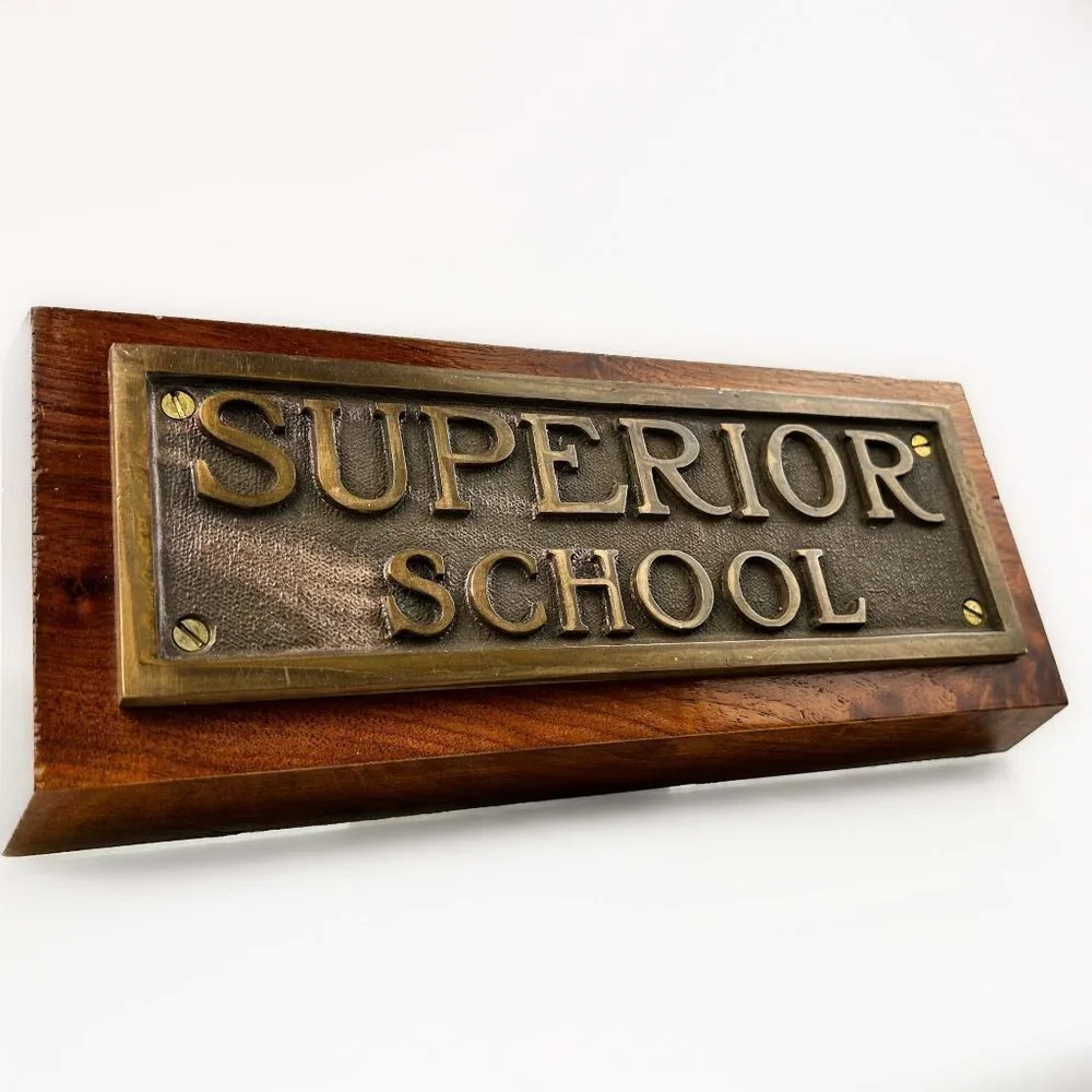 VINTAGE Brass Plaque | Superior School | Original Cast Plate